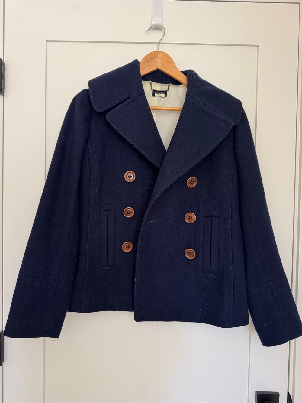 J. Crew Navy Wool Double-Breasted Peacoat with Brown Buttons